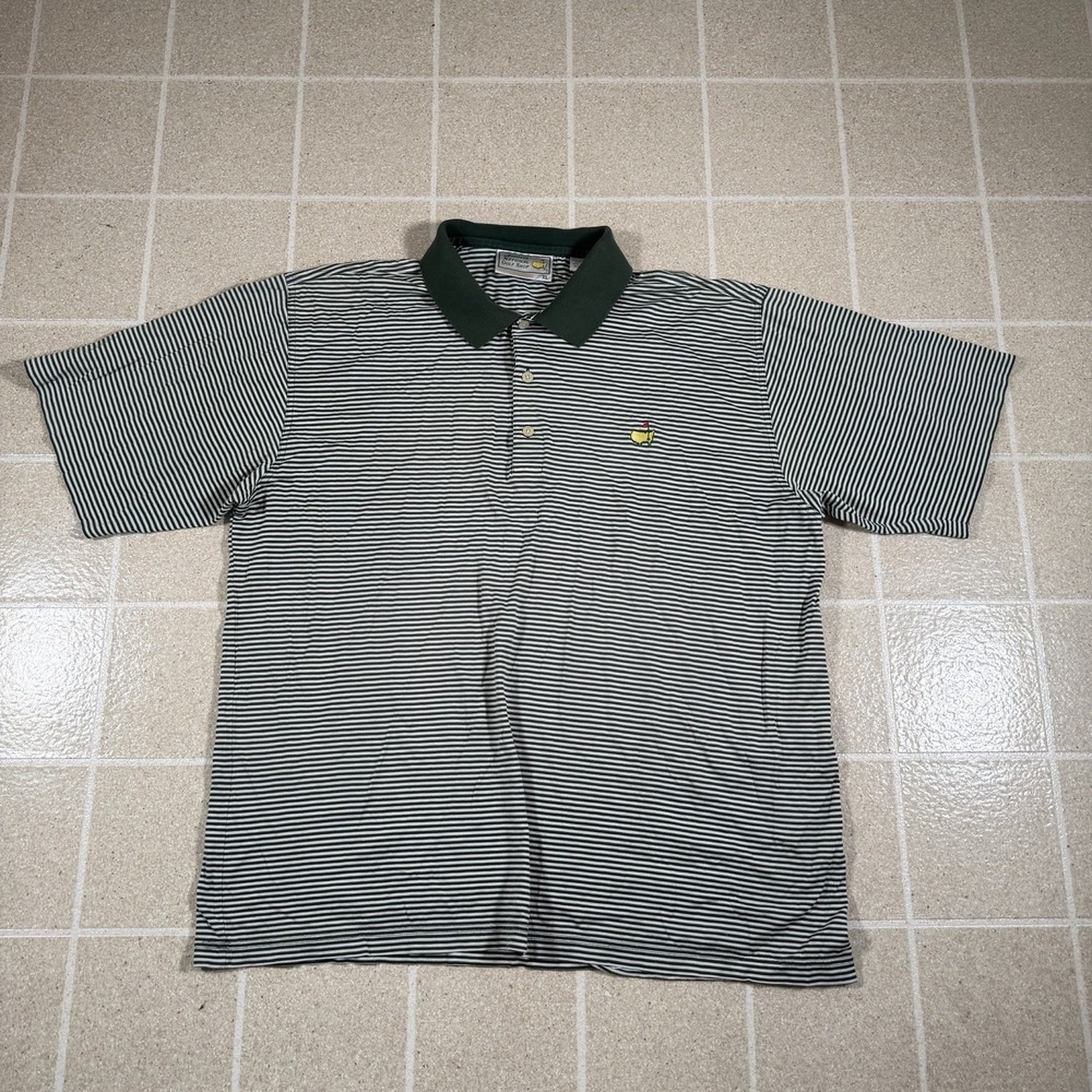 Vintage MASTERS Mens XLarge Cotton Polo Shirt Green White Augusta National Golf